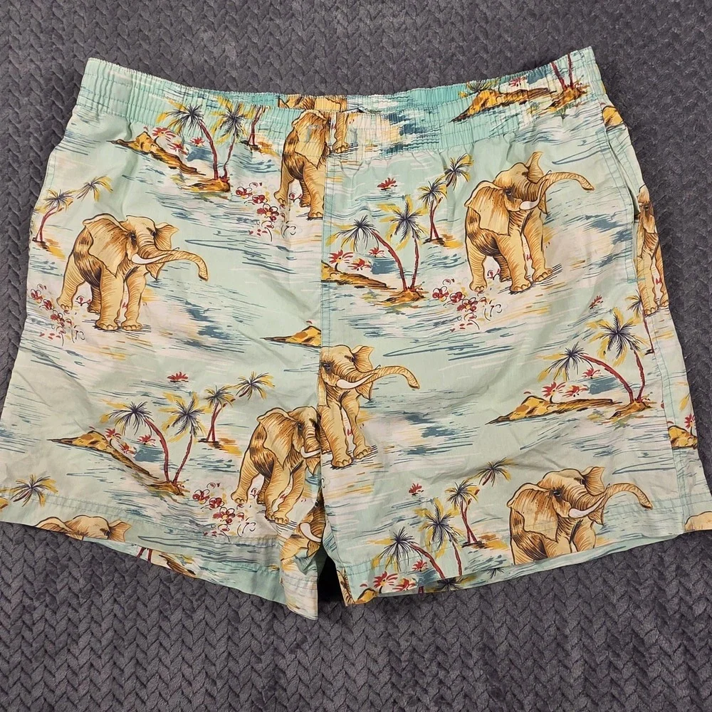 Polo Ralph Lauren Mens Swim Trunks Lined Elephant Print Size XL Tropical Pockets